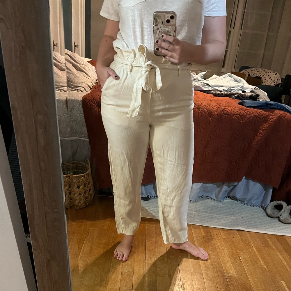 NWT aerie white paper bag pants